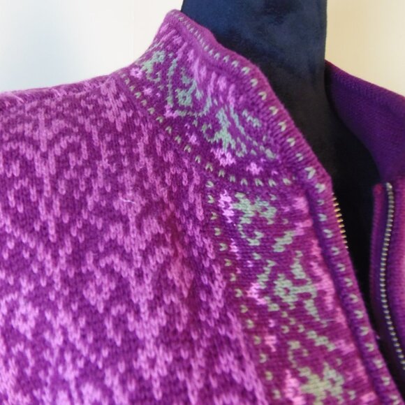 Nomadic Traders Women's SZ 14 Full Zip Plum Nordic Lagen Fair Isle Cardigan - Picture 5 of 9